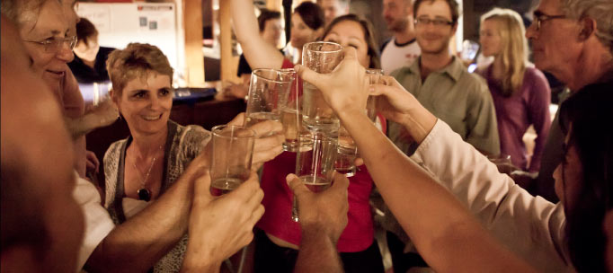 nautilus guests toast in celebration of the trip
